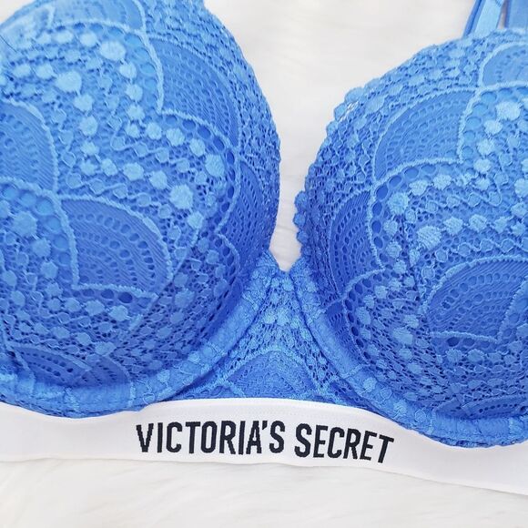 Victorias Secret Perfect Shape Blue Lace Bra 36C - Picture 4 of 7
